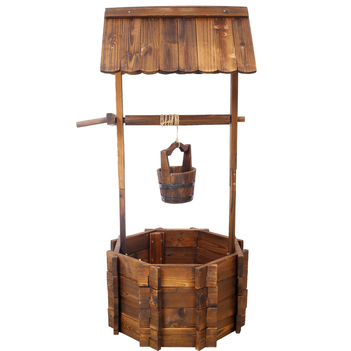 Rustic Wooden Wishing Well Planter w/Hanging Bucket 20in - Fab Heavy Parts