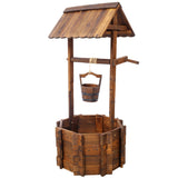 Rustic Wooden Wishing Well Planter w/Hanging Bucket 20in - Fab Heavy Parts