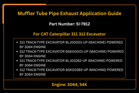 S4K Muffler Tube, Pipe Exhaust 5I - 7912 5I7912 Fits for CAT Caterpillar 311 312 Excavator - Fab Heavy Parts