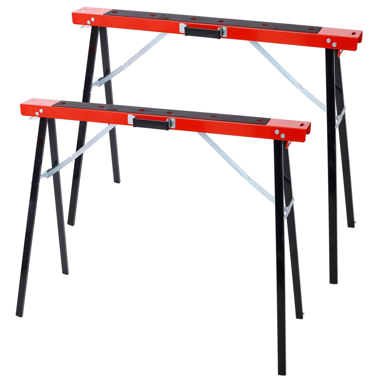 Saw Horses 2 Pack Folding Portable Work Horse with Fast Open Legs for Garage Workshop Fully Assembled - red&black - Fab Heavy Parts