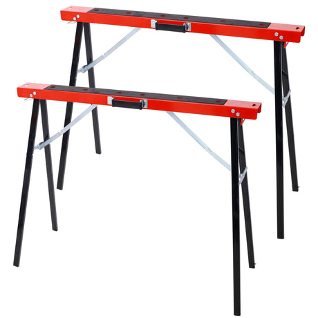 Saw Horses 2 Pack Folding Portable Work Horse with Fast Open Legs for Garage Workshop Fully Assembled - red&black - Fab Heavy Parts