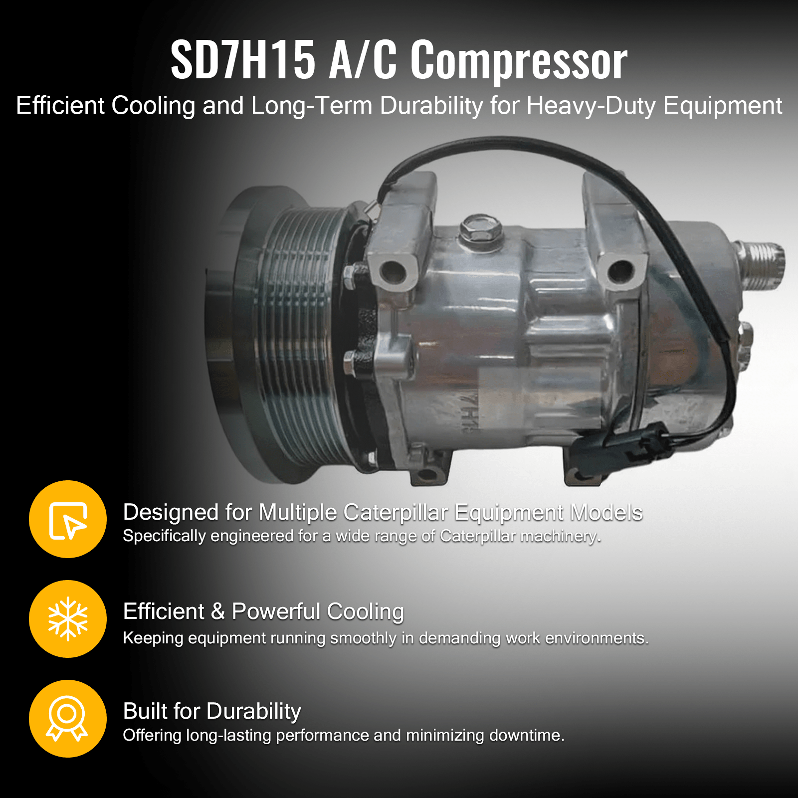 SD7H15 A/C Compressor 178 - 9570 1789570 Fits for Caterpillar CAT Tractor D3K D4K D5K Telehandler TH220B TH330B TH340B TH350B TH355B TH460B TH560B TH580B Compactor CB - 44B CB - 54B CB - 64B CB - 66B CB - 68B CB10 CB13 CB15 CB16 CB7 - Fab Heavy Parts