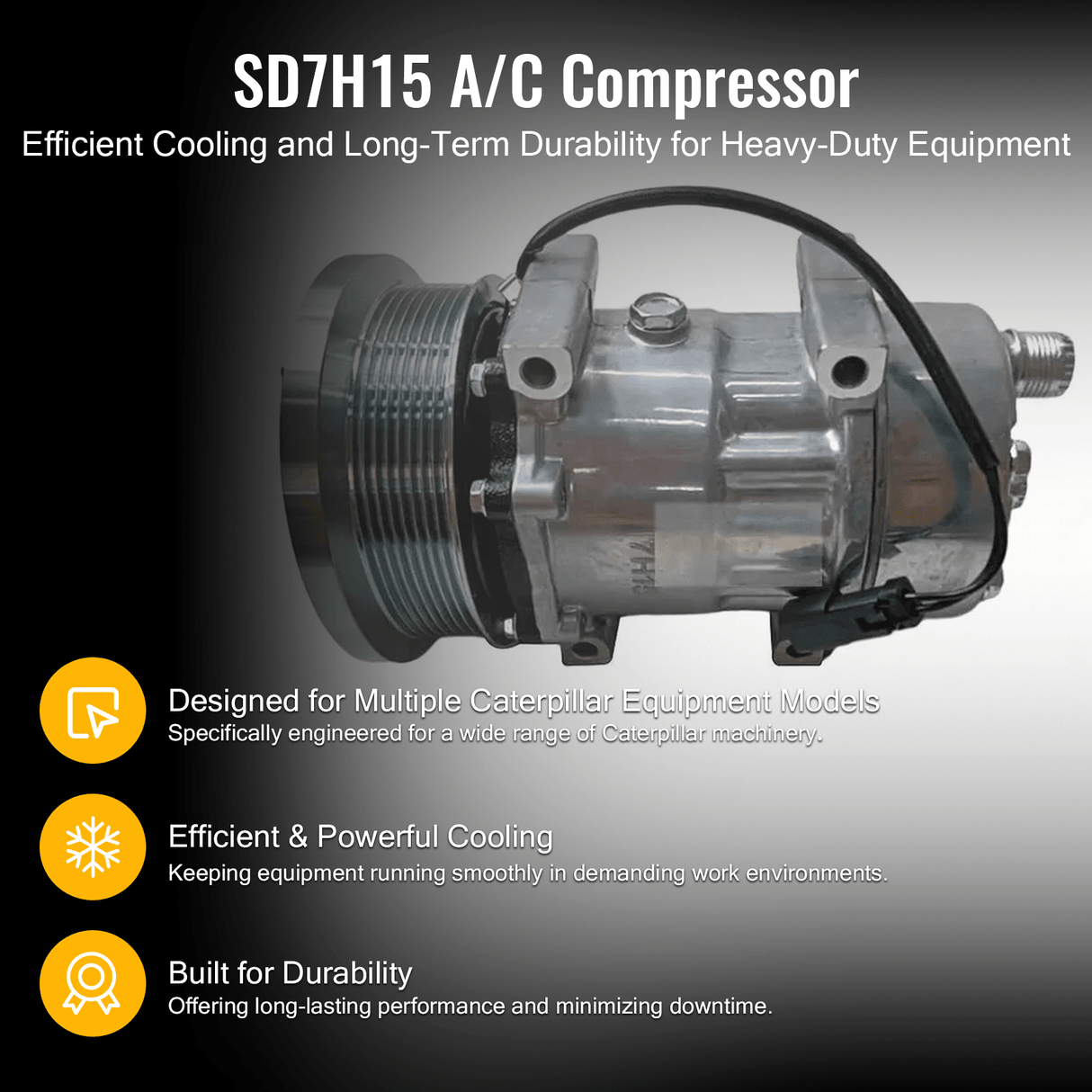 SD7H15 A/C Compressor 178 - 9570 1789570 Fits for Caterpillar CAT Tractor D3K D4K D5K Telehandler TH220B TH330B TH340B TH350B TH355B TH460B TH560B TH580B Compactor CB - 44B CB - 54B CB - 64B CB - 66B CB - 68B CB10 CB13 CB15 CB16 CB7 - Fab Heavy Parts