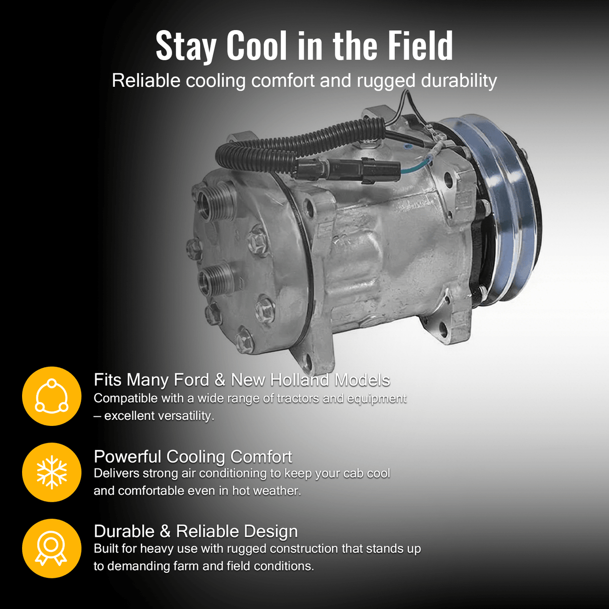 SD7H15 A/C Compressor 4709 Fits for ford New Holland FW20 TW5 TW15 TW25 TW35 7710 7740 7810 7910 8000 8210 8530 8630 8700 8730 8830 9030 9710 - Fab Heavy Parts