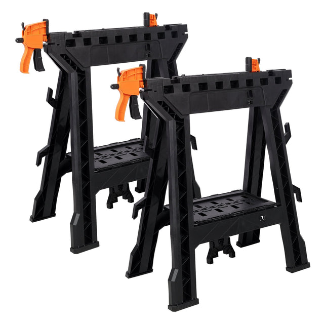 Set of 2 Folding Clamping Sawhorse Heavy Duty Clamping Sawhorse 2200 LBS Load Capacity - Fab Heavy Parts