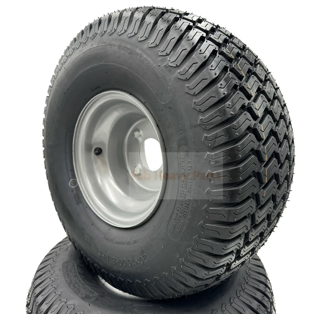 Set of 2 - Silver Tire 20x10.00 - 8 Lawn Mower Tire and Rim (Compatible with Husqvarna) - Fab Heavy Parts