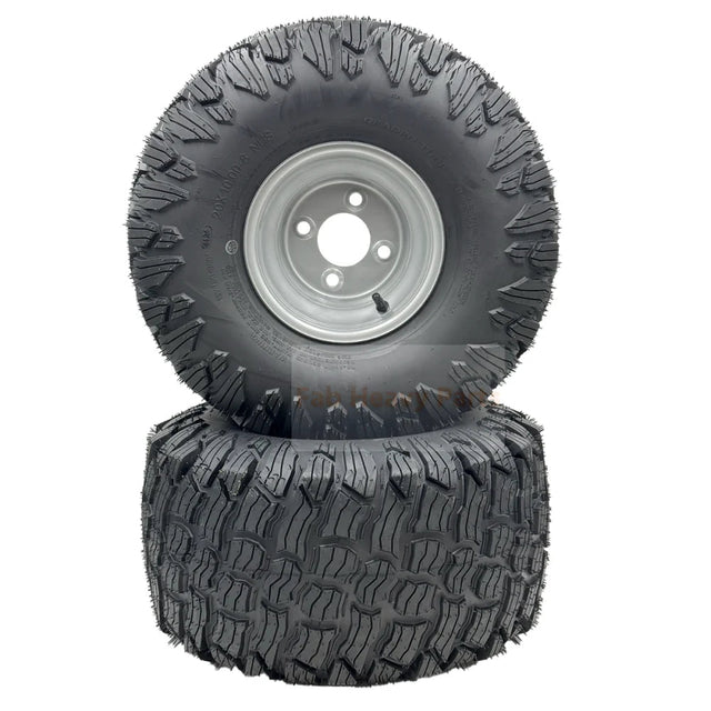 Set of 2 Silver Tire 20x10.00 - 8 Reaper Turf Wheel Assembly - Fab Heavy Parts