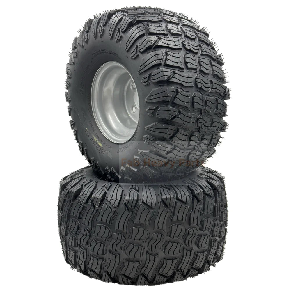 Set of 2 Silver Tire 20x10.00 - 8 Reaper Turf Wheel Assembly - Fab Heavy Parts