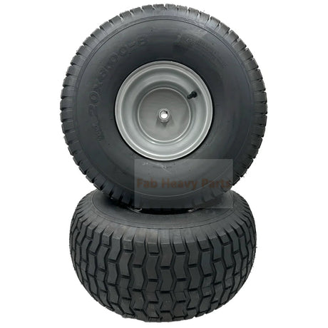 Set of 2 Silver Tire 20x8.00 - 8 Lawn Mower Tire with Rim Fits on 3/4 Inch Axle - Fab Heavy Parts