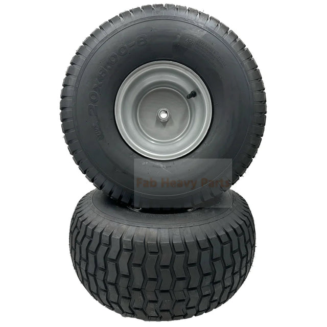 Set of 2 Silver Tire 20x8.00 - 8 Lawn Mower Tire with Rim Fits on 3/4 Inch Axle - Fab Heavy Parts