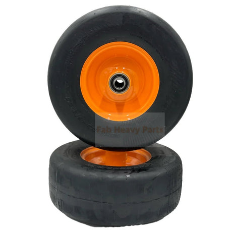 Set of 2 Tire 13x5.00 - 6 Smooth Flat Free Lawn Mower Wheel Assembly - Fab Heavy Parts