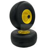 Set of 2 Tire 15x6.00 - 6 Flat Free Rib Wheel Assembly 3/4 Axle 7 Inch Hub - Fab Heavy Parts