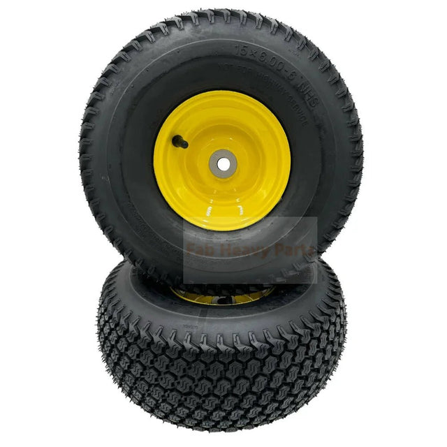 Set of 2 - Tire 15x6.00 - 6 Lawn Mower Tire and Rim - 3/4 Inch Axle - Super Turf - Fab Heavy Parts