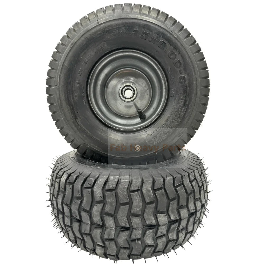 Set of 2 - Tire 15x6.00 - 6 Lawn Mower Wheel - 3/4 Inch Axle, 3 Inch Centered Hub - Fab Heavy Parts