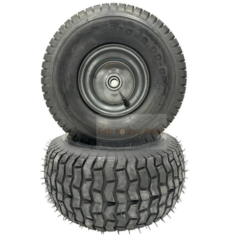 Set of 2 - Tire 15x6.00 - 6 Lawn Mower Wheel - 3/4 Inch Axle, 3 Inch Centered Hub - Fab Heavy Parts