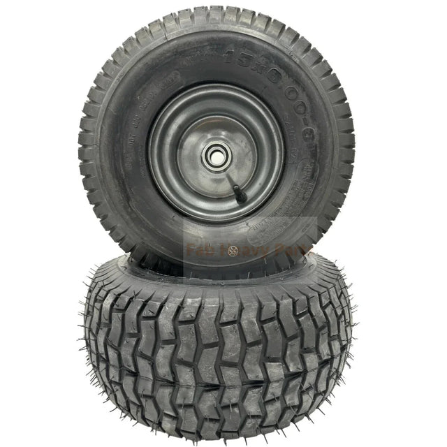 Set of 2 - Tire 15x6.00 - 6 Lawn Mower Wheel - 3/4 Inch Axle, 3 Inch Centered Hub - Fab Heavy Parts
