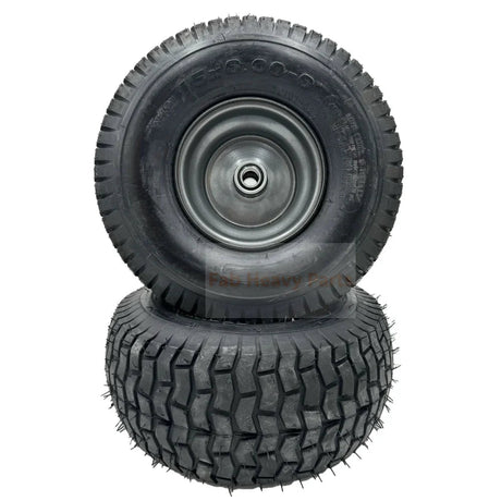 Set of 2 - Tire 15x6.00 - 6 Lawn Mower Wheel - 3/4 Inch Axle, 3 Inch Centered Hub - Fab Heavy Parts