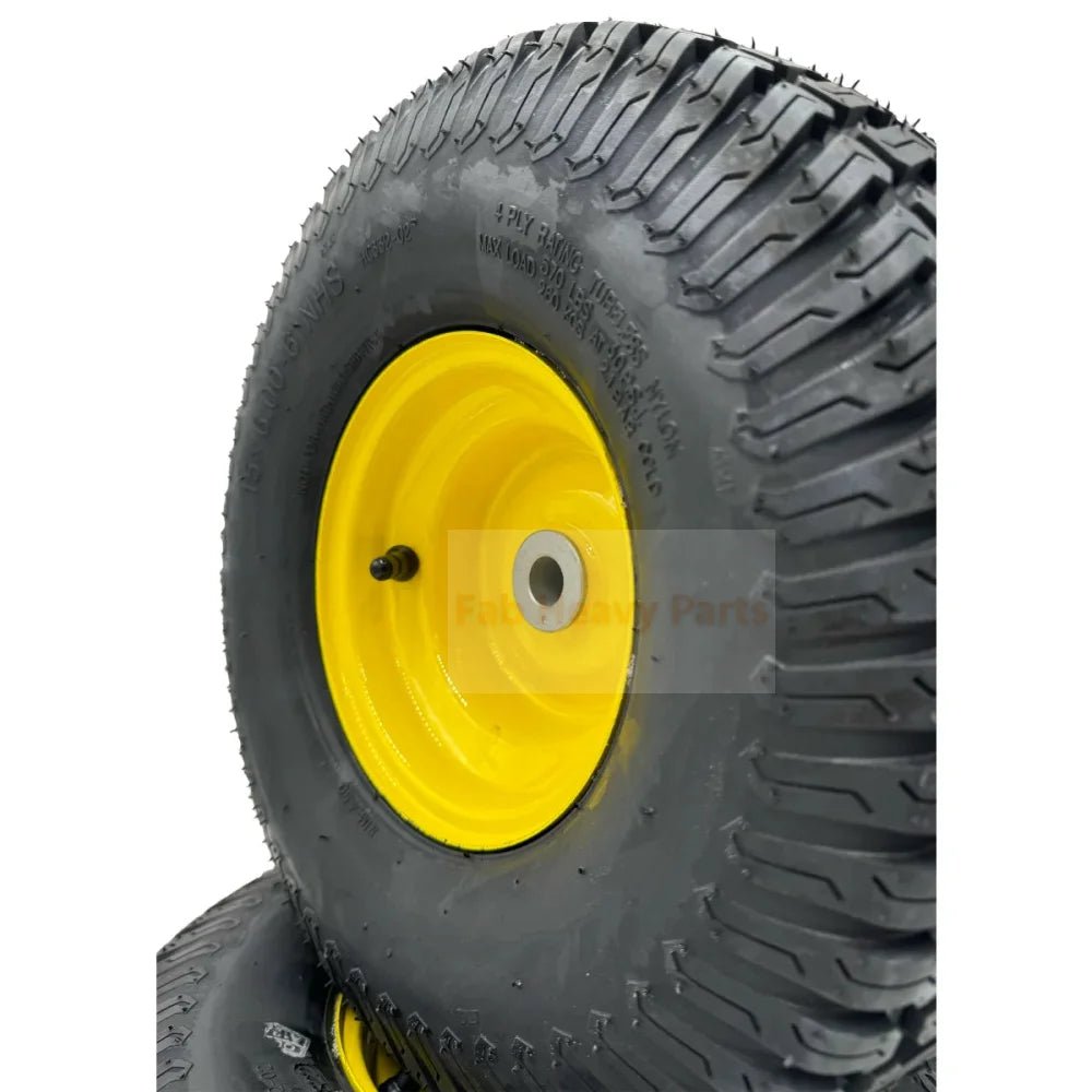 Set of 2 - Tire 15x6.00 - 6 Lawn Mower Wheel - 3/4 Inch Axle, Strong Turf - Fab Heavy Parts