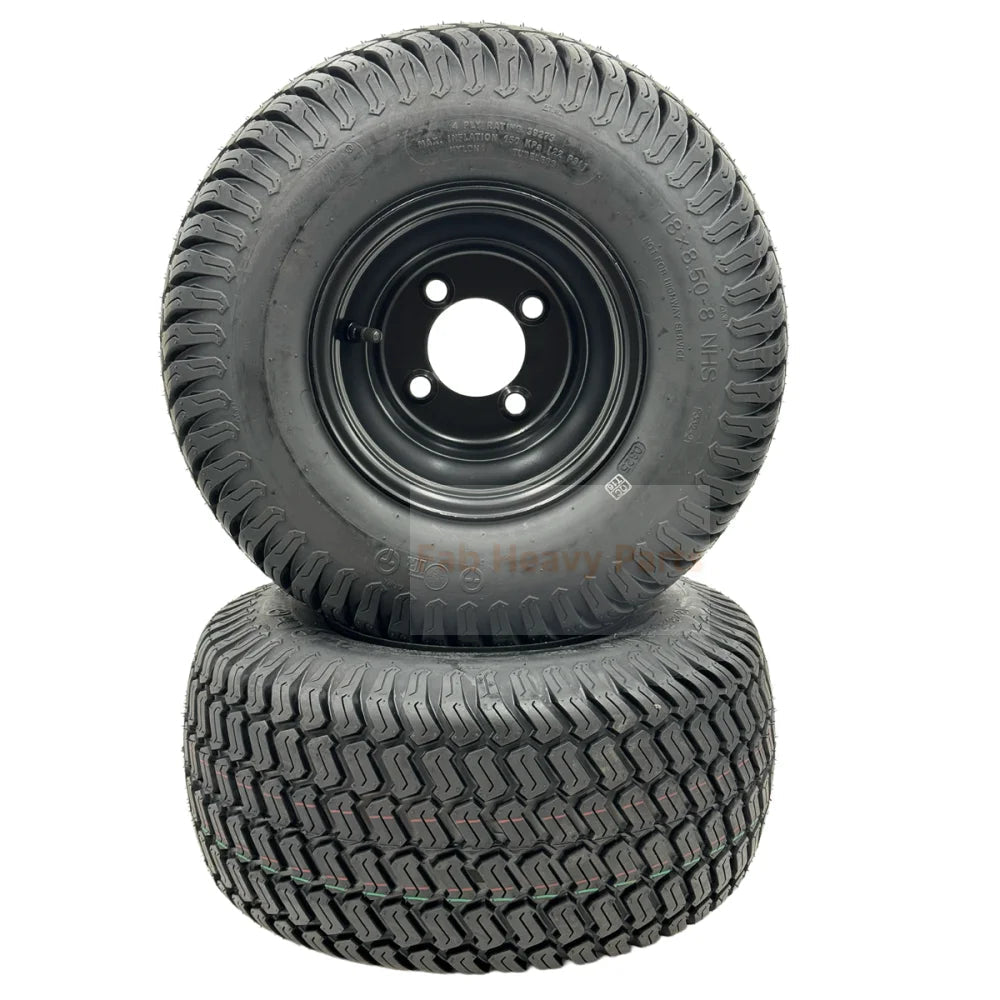 Set of 2 - Tire 18x8.50 - 8 Flat Black Grass Master Turf Wheel Assembly - Fab Heavy Parts
