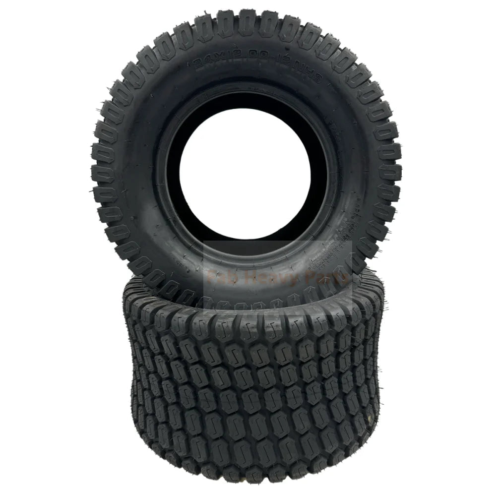 Set of 2 Tire 24x12.00 - 12 4Ply Lawn Mower Tires Fits for JD Mowers and More - Fab Heavy Parts