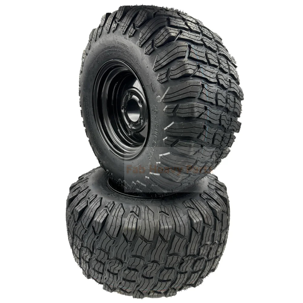 Set of 2 - Tire 26x12.00 - 12 4 Ply Reaper Turf Wheel Assembly - Fab Heavy Parts