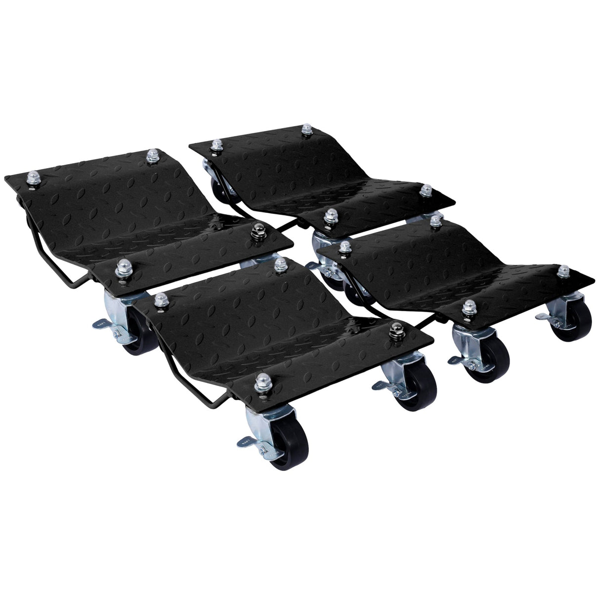 Set of 4 Heavy Duty 4 Tire Wheel Dolly Car Stakes 6000lbs Capacity - Black - Fab Heavy Parts