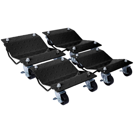 Set of 4 Heavy Duty 4 Tire Wheel Dolly Car Stakes 6000lbs Capacity - Black - Fab Heavy Parts
