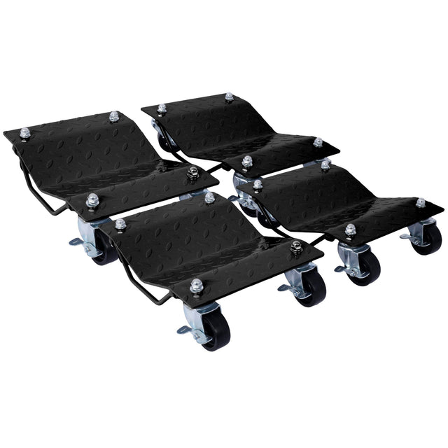 Set of 4 Heavy Duty 4 Tire Wheel Dolly Car Stakes 6000lbs Capacity - Black - Fab Heavy Parts