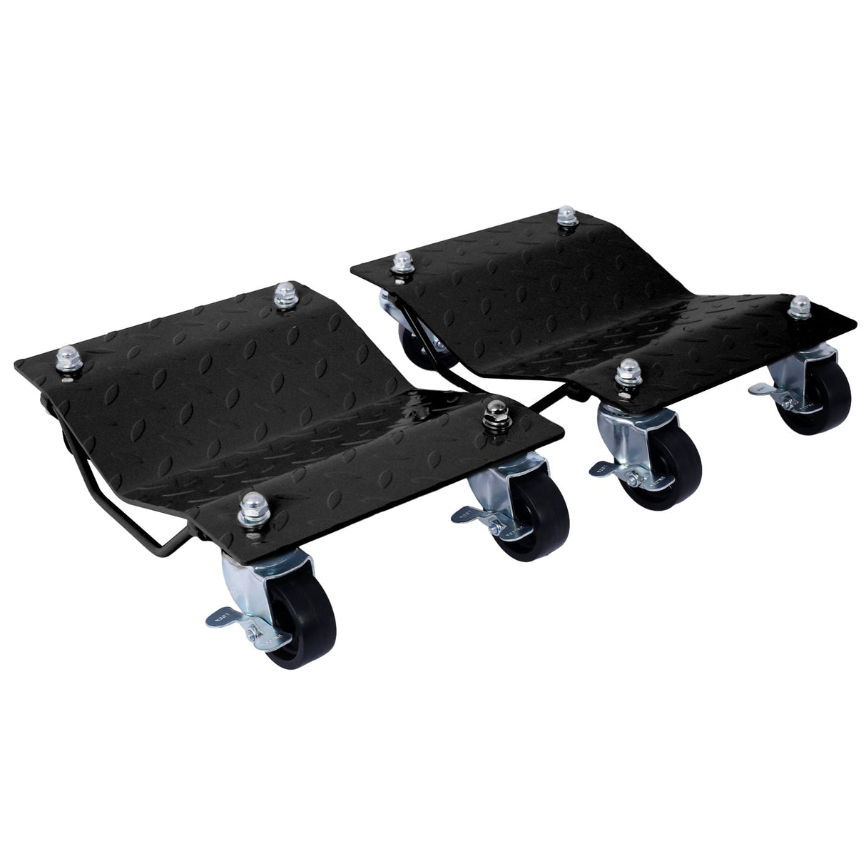Set of 4 Heavy Duty 4 Tire Wheel Dolly Car Stakes 6000lbs Capacity - Black - Fab Heavy Parts
