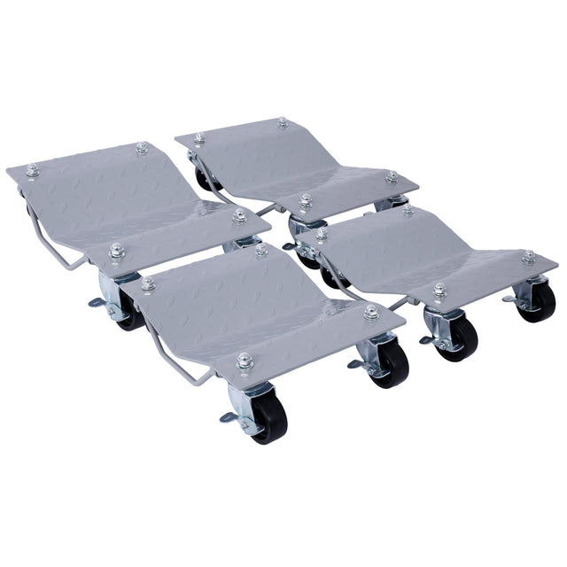 Set of 4 Heavy Duty 4 Tire Wheel Dolly Car Stakes 6000lbs Capacity - Gray Steel - Fab Heavy Parts