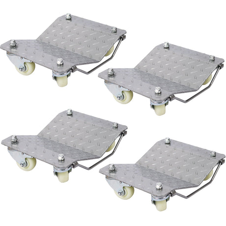 Set of 4 Heavy Duty 4 Tire Wheel Dolly Car Stakes 6000lbs Capacity - Gray - Fab Heavy Parts