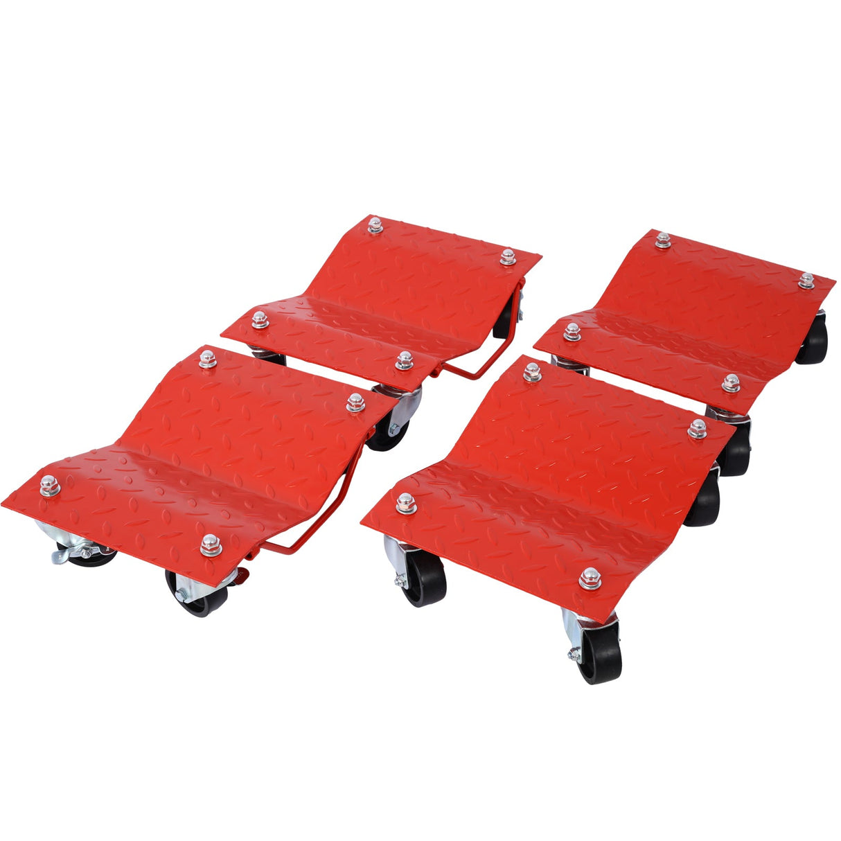Set of 4 Heavy Duty 4 Tire Wheel Dolly Car Stakes 6000lbs Capacity - Red - Fab Heavy Parts