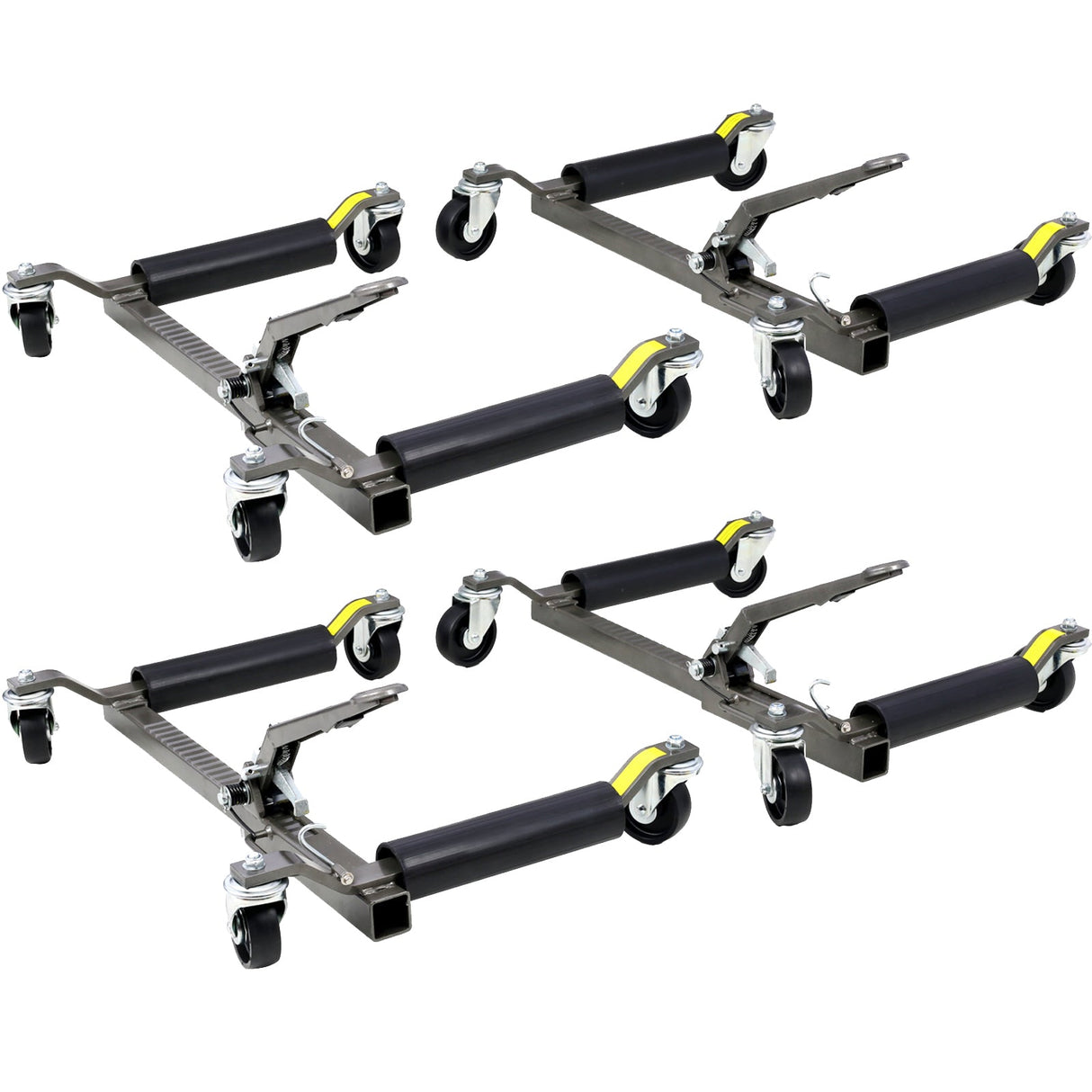 Set of 4 Wheel Dolly Car Skates Vehicle Positioning Hydraulic Tire Jack Ratcheting Foot Pedal Lift Hydraulic Car Wheel Dolly 1250lbs - Black - Fab Heavy Parts