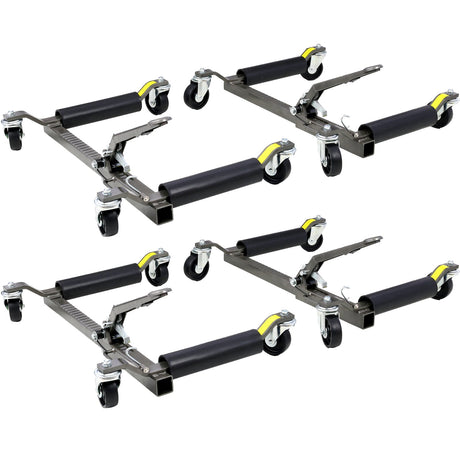 Set of 4 Wheel Dolly Car Skates Vehicle Positioning Hydraulic Tire Jack Ratcheting Foot Pedal Lift Hydraulic Car Wheel Dolly 1250lbs - Black - Fab Heavy Parts