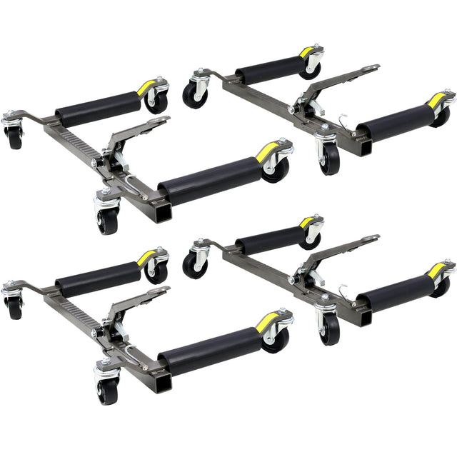 Set of 4 Wheel Dolly Car Skates Vehicle Positioning Hydraulic Tire Jack Ratcheting Foot Pedal Lift Hydraulic Car Wheel Dolly 1250lbs - Black - Fab Heavy Parts