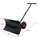 Snow Shovel Pusher with Wheels Cushioned Adjustable Angle Handle Removal Tool 29" Blade 10" Wheels Black - Fab Heavy Parts