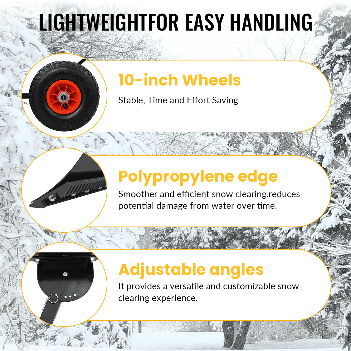 Snow Shovel Pusher with Wheels Cushioned Adjustable Angle Handle Removal Tool 29" Blade 10" Wheels Black - Fab Heavy Parts