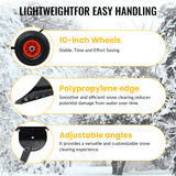Snow Shovel Pusher with Wheels Cushioned Adjustable Angle Handle Removal Tool 29" Blade 10" Wheels Black - Fab Heavy Parts