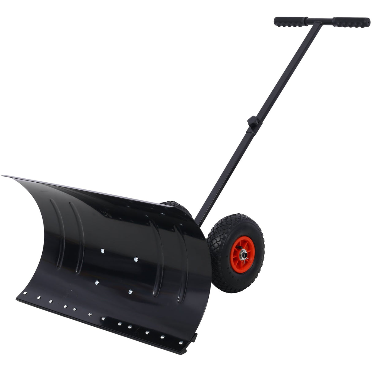 Snow Shovel Pusher with Wheels Cushioned Adjustable Angle Handle Removal Tool 29" Blade 10" Wheels Black - Fab Heavy Parts