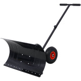 Snow Shovel Pusher with Wheels Cushioned Adjustable Angle Handle Removal Tool 29" Blade 10" Wheels Black - Fab Heavy Parts