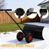 Snow Shovel Pusher with Wheels Cushioned Adjustable Angle Handle Removal Tool 29" Blade 10" Wheels Black - Fab Heavy Parts