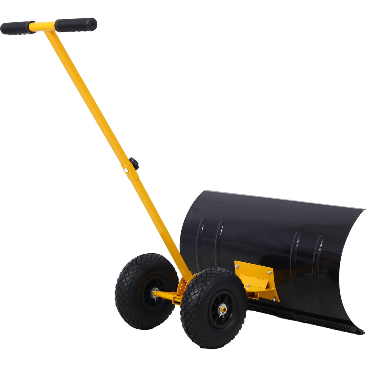 Snow Shovel with Wheels Cushioned Adjustable Angle Handle 29" Blade 10" Wheels - Yellow - Fab Heavy Parts