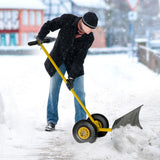 Snow Shovel with Wheels Cushioned Adjustable Angle Handle Removal Tool 29" Blade 10" Wheels - Yellow - Fab Heavy Parts