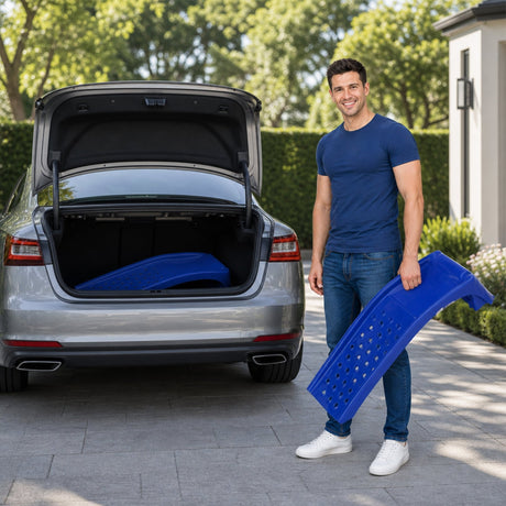 Solid Steel Car Ramps 8000 LBS Capacity Auto Service Ramps Pack of 2 Vehicle Ramps for Truck, SUV, Car Maintenance & Oil Change - Blue - Fab Heavy Parts