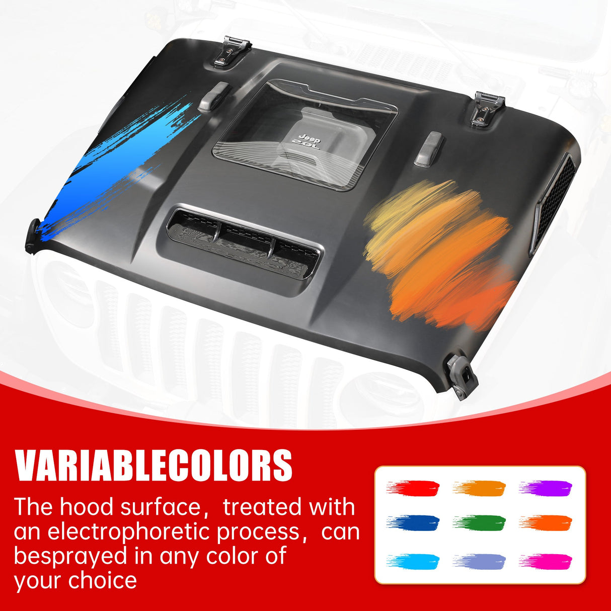 Space - Capsule Style Hood/Heat Dispersion Hood Fits for 2018 - 2023 Jeep Wrangler JL JLU & 2020 - 2023 Gladiator JT (Not for Mojave&392 Model) - Fab Heavy Parts