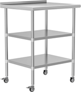 Stainless Steel Table 24 x 30 Inches Metal Work Table with 2 Adjustable Undershelves & Backsplash Wheels - Fab Heavy Parts