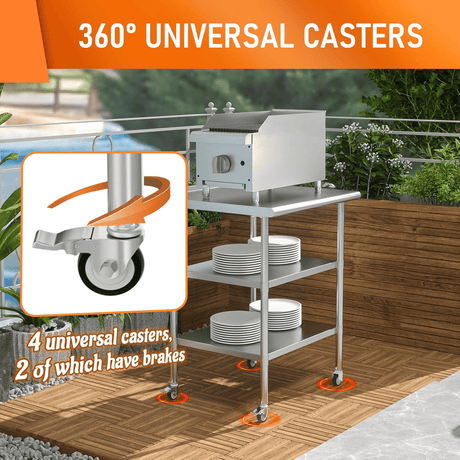 Stainless Steel Table 24 x 30 Inches Metal Work Table with 2 Adjustable Undershelves & Backsplash Wheels - Fab Heavy Parts