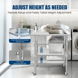 Stainless Steel Table 24 x 30 Inches Metal Work Table with Wheels Backsplash & Adjustable Undershelf - Fab Heavy Parts