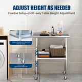 Stainless Steel Table 24 x 30 Inches Metal Work Table with Wheels Backsplash & Adjustable Undershelf - Fab Heavy Parts