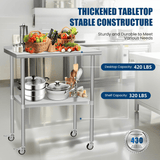 Stainless Steel Table 24 x 30 Inches Metal Work Table with Wheels Backsplash & Adjustable Undershelf - Fab Heavy Parts